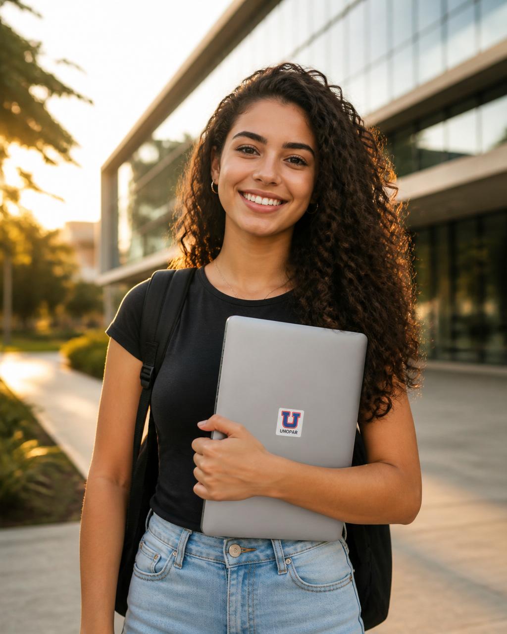 Estudante da Unopar São Pedro da Aldeia estudando com laptop
